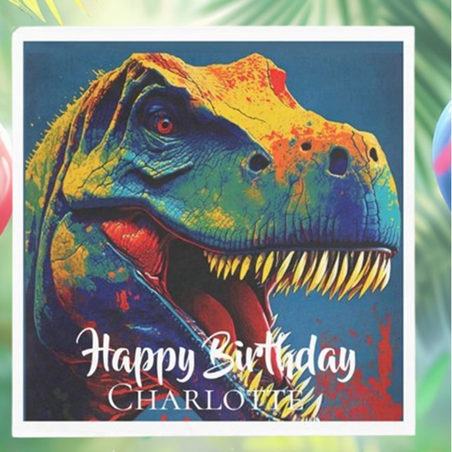 Blue T- Rex Birthday Napkin (Celebrate with style using our Blue T-Rex Birthday Napkins!)