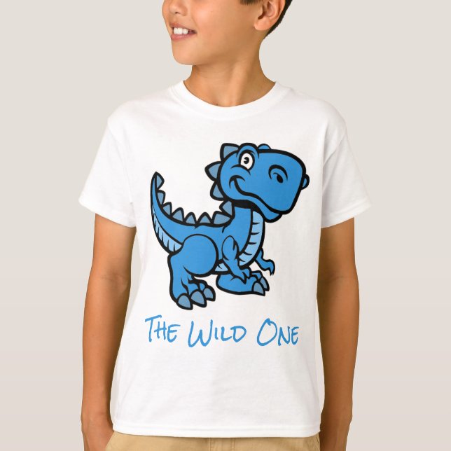 Blue T Rex Dinosaur Personalised Name T-Shirt (Front)