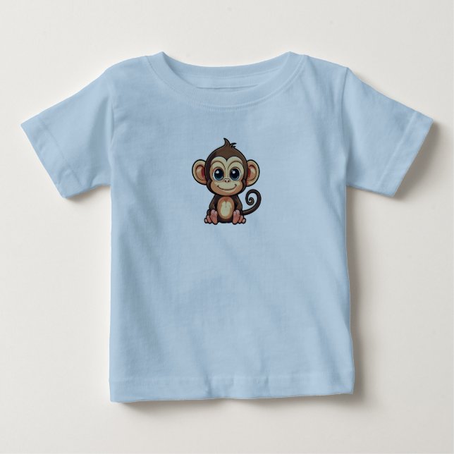 Blue T-shirt with Little Cute Monkey Print (Front)