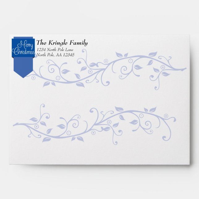 Blue Tab & Flourish Merry Christmas Envelope (Front)
