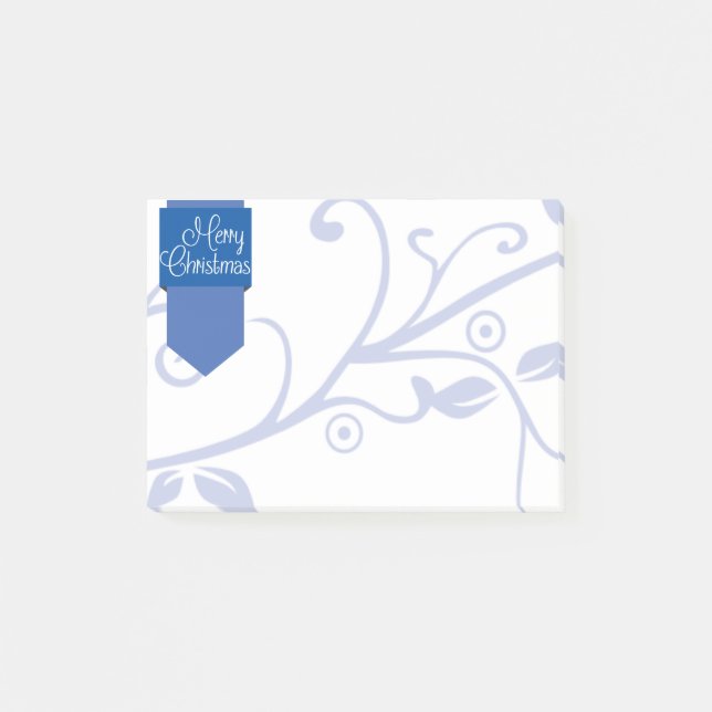 Blue Tab & Flourish Merry Christmas Post-it Notes (Front)