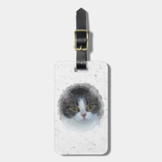 blue tabby and white luggage tag