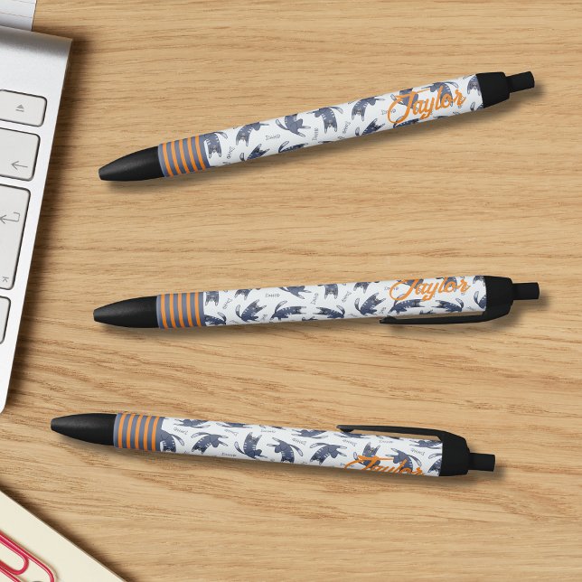 Blue Tabby Cat Pattern Personalised Black Ink Pen (Cute cat pen design for cat lovers.)