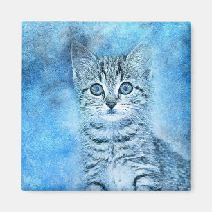 Blue Tabby Kitten Abstract Watercolor Magnet