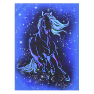 Blue Tablecloth Horse Running At Starry Night 