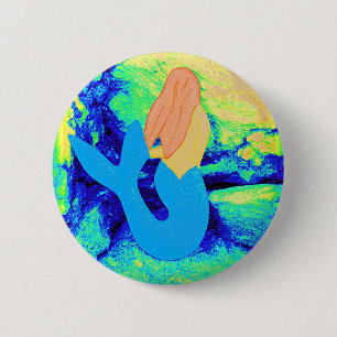 blue-tail mermaid design 6 cm round badge
