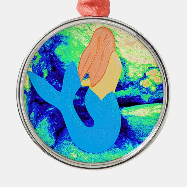 blue-tail mermaid design metal tree decoration (Front)