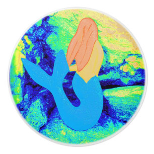 blue tail mermaid mermaid ceramic knob