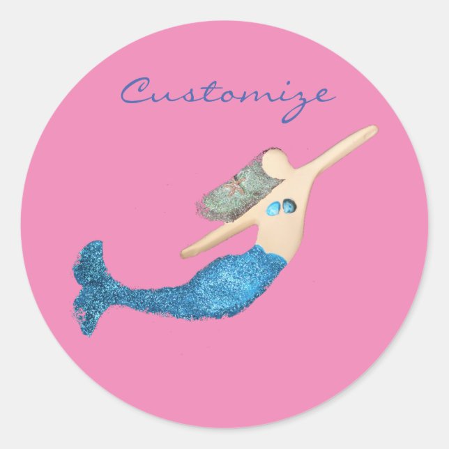 Blue-tail Mermaid Swimming Thunder_Cove Classic Round Sticker (Front)