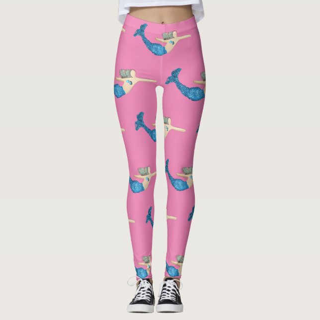 Blue-tail Mermaid Swimming Thunder_Cove Leggings (Front)