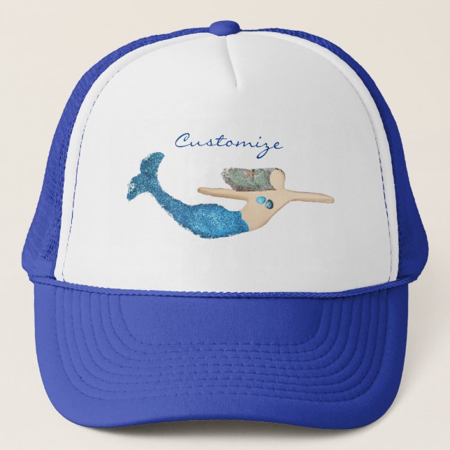 Blue-tail Mermaid Swimming Thunder_Cove Trucker Hat (Front)
