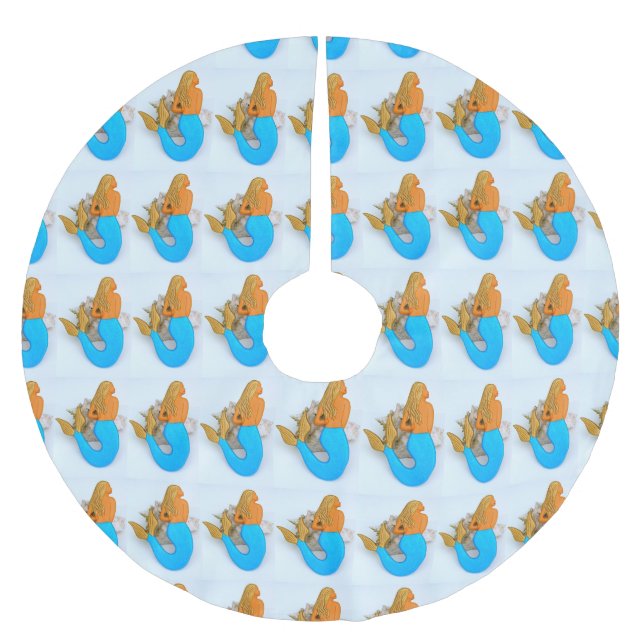 blue tail mermaids brushed polyester tree skirt (Front)
