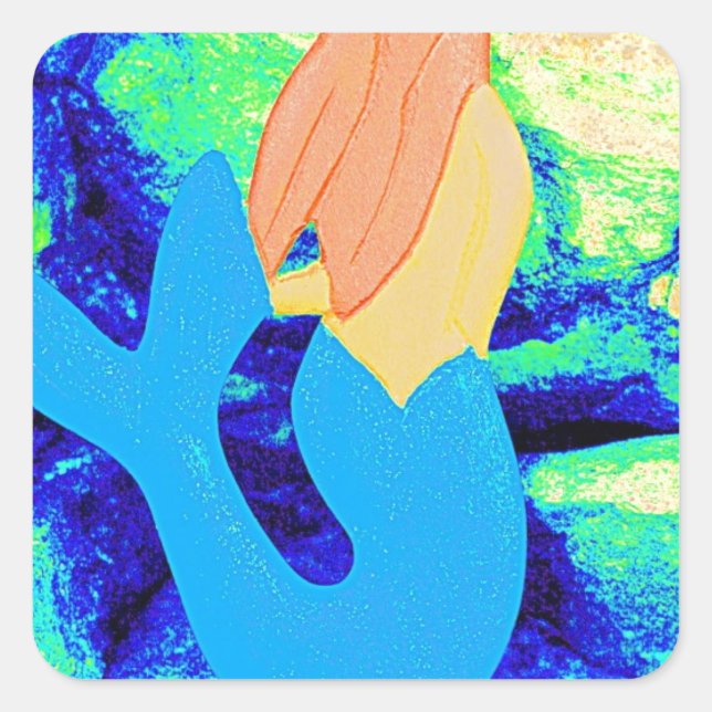 blue-tailed mermaid design square sticker (Front)