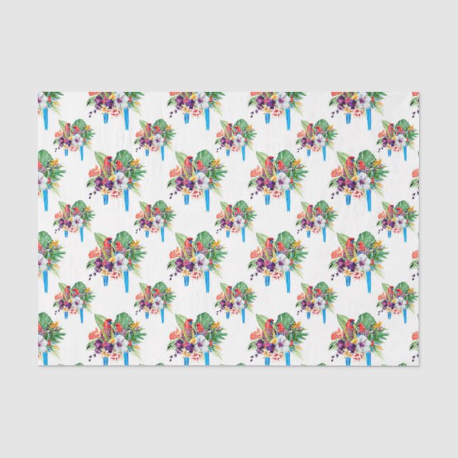 Blue Tailed Parrots with Leaves 2 Tissue Paper (Front)