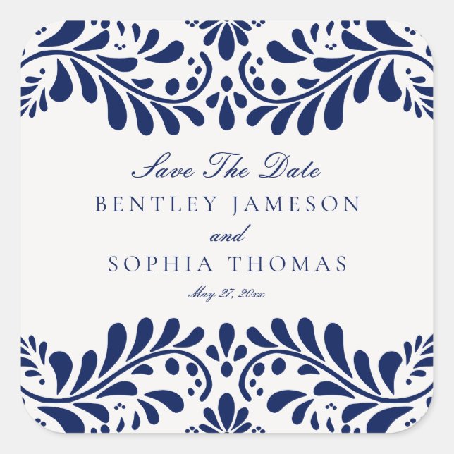 Blue Talaver Tile Spanish Fiesta Wedding Envelope Square Sticker (Front)