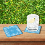 BLUE TALAVERA BRIDAL SHOWER SQUARE PAPER COASTER<br><div class="desc">Beautiful BLUE Mexican Talavera flowers</div>