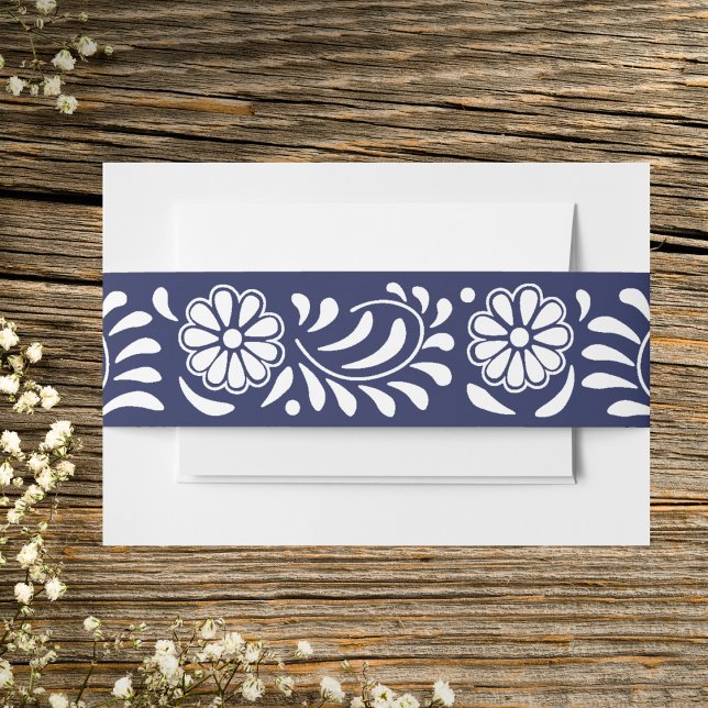 BLUE TALAVERA FLOWER INVITATION BELLY BAND (Creator Uploaded)