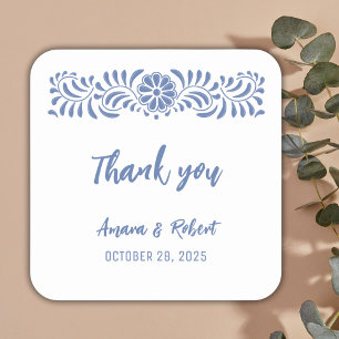 Blue talavera flowers square sticker