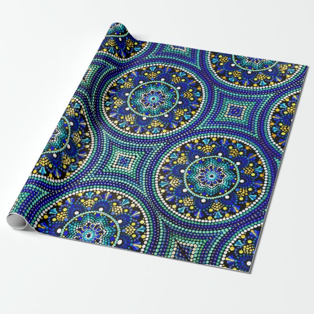 Blue Talavera mandala Wrapping Paper (Unrolled)