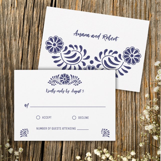 BLUE TALAVERA MEXICAN RSVP CARD (Creator Uploaded)