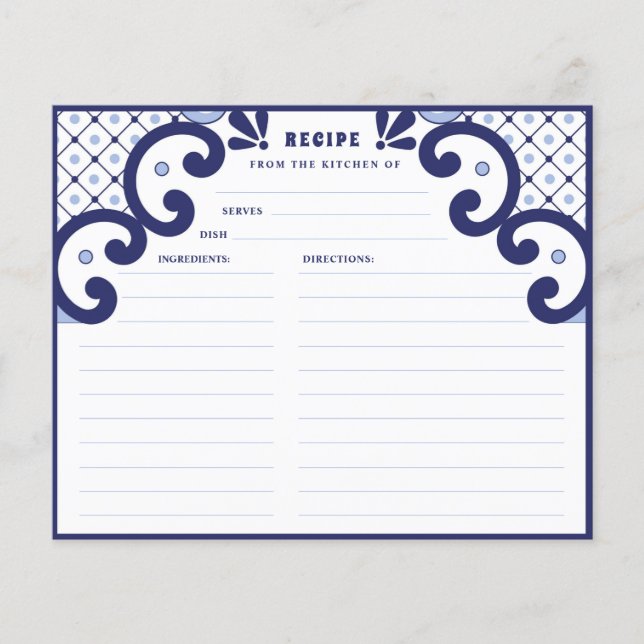 Blue Talavera Mexican Tile |  Recipe Card (Front)