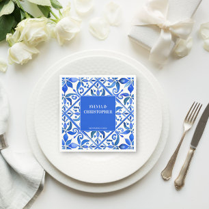Blue Talavera Spanish tiles all in one wedding Napkin