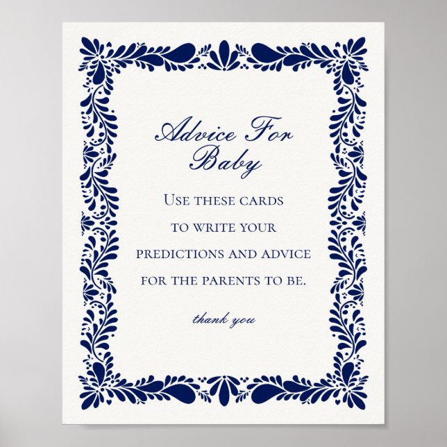 Blue Talavera Tile Advice for Baby Shower Game Poster (Front)