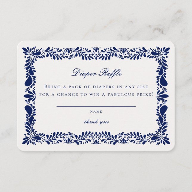 Blue Talavera Tile Diaper Raffle Invitation Insert (Front)
