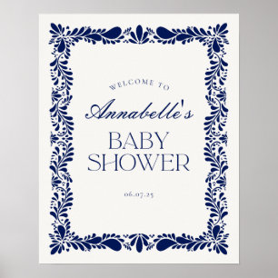 Blue Talavera Tile Fiesta Baby Shower Welcome Poster