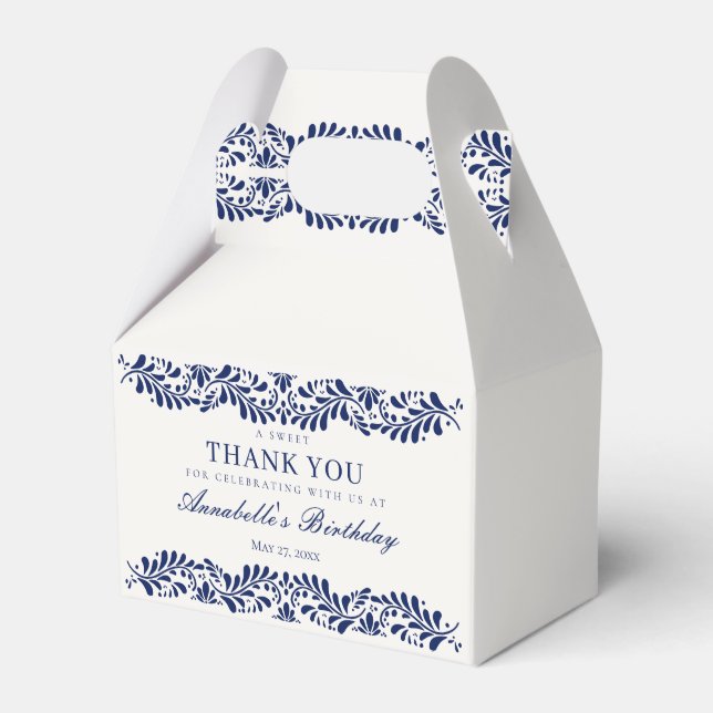 Blue Talavera Tile Fiesta Birthday Dessert Favour Box (Front Side)