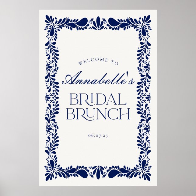 Blue Talavera Tile Fiesta Bridal Brunch Welcome Poster (Front)