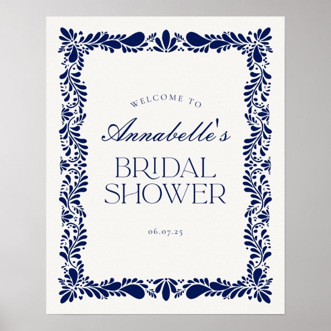 Blue Talavera Tile Fiesta Bridal Shower Welcome Poster (Front)