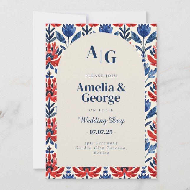 Blue Talavera Tile Mexican Wedding Invitation (Front)