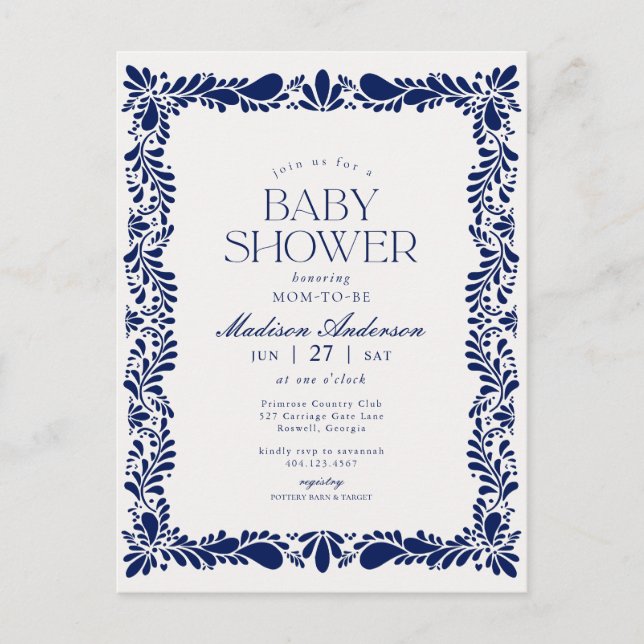 Blue Talavera Tile Spanish Fiesta Baby Shower Postcard (Front)