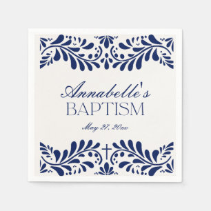 Blue Talavera Tile Spanish Fiesta Baptism Napkin