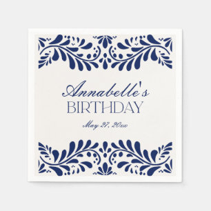 Blue Talavera Tile Spanish Fiesta Birthday Napkin