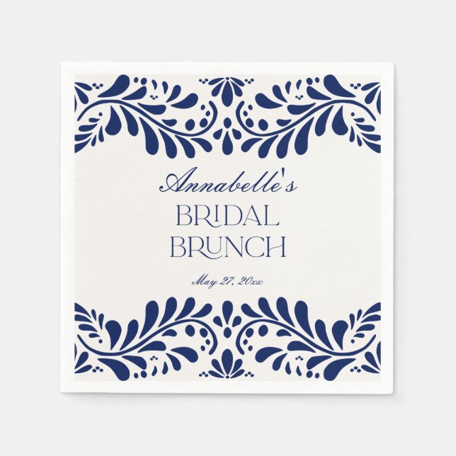 Blue Talavera Tile Spanish Fiesta Bridal Brunch Napkin (Front)