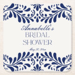 Blue Talavera Tile Spanish Fiesta Bridal Shower Square Paper Coaster<br><div class="desc">Everyone loves a fiesta! This collection is a stunning blend of elegance and cultural heritage, inspired by the traditional Mexican Talavera tile patterns. The vibrant blue floral border exudes sophistication and a touch of festive charm, making it perfect for your Spanish or Mexican inspired celebration. Whether you're hosting a grand...</div>
