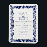 Blue Talavera Tile Spanish Fiesta Save the Date Magnet<br><div class="desc">Everyone loves a fiesta! This collection is a stunning blend of elegance and cultural heritage, inspired by the traditional Mexican Talavera tile patterns. The vibrant blue floral border exudes sophistication and a touch of festive charm, making it perfect for your Spanish or Mexican inspired celebration. Whether you're hosting a grand...</div>