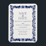 Blue Talavera Tile Spanish Fiesta Save the Date Magnet<br><div class="desc">Everyone loves a fiesta! This collection is a stunning blend of elegance and cultural heritage, inspired by the traditional Mexican Talavera tile patterns. The vibrant blue floral border exudes sophistication and a touch of festive charm, making it perfect for your Spanish or Mexican inspired celebration. Whether you're hosting a grand...</div>