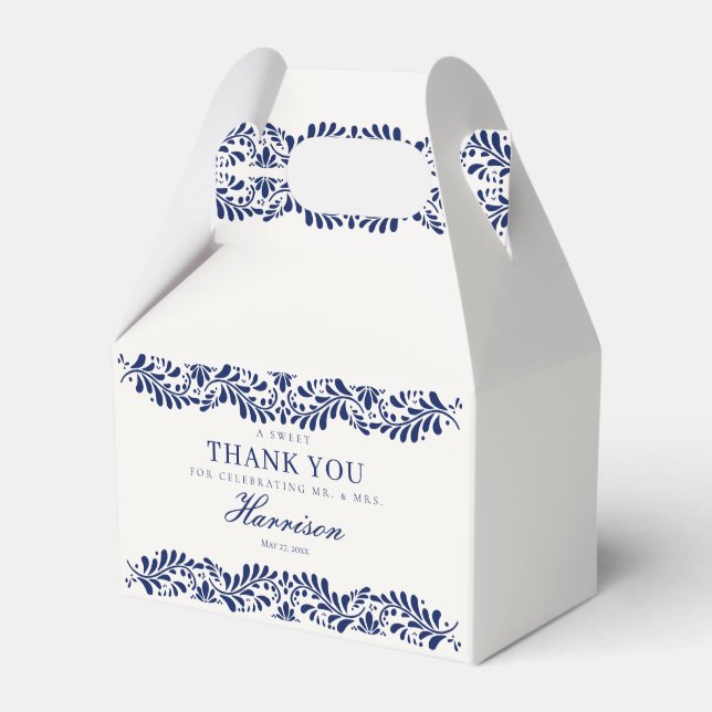 Blue Talavera Tile Spanish Fiesta Wedding Dessert Favour Box (Front Side)