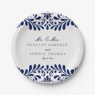 Blue Talavera Tile Spanish Fiesta Wedding Paper Plate