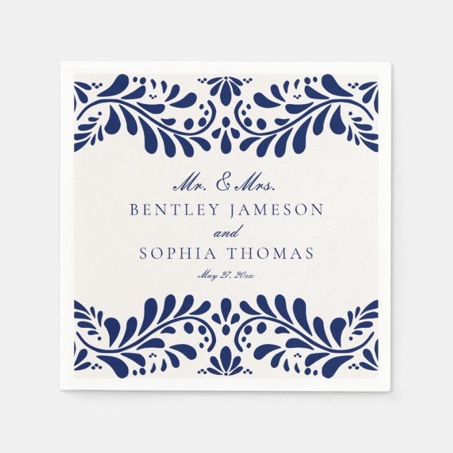 Blue Talavera Tile Spanish Style Fiesta Wedding Napkin (Front)