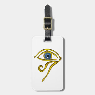 BLUE TALISMAN ,GOLD HORUS EYE Black White Luggage Tag