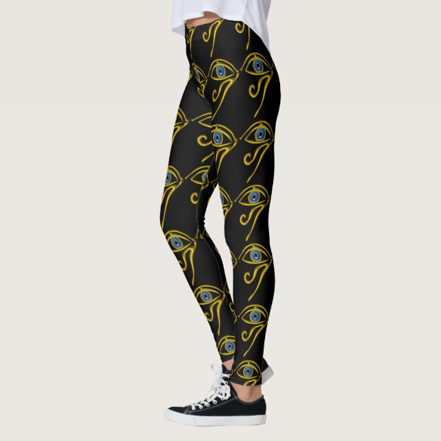 BLUE TALISMAN,HORUS EYE Gold Black Pattern Leggings (Left)