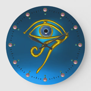 BLUE TALISMAN  Horus Eye, Turquoise Teal Large Clock