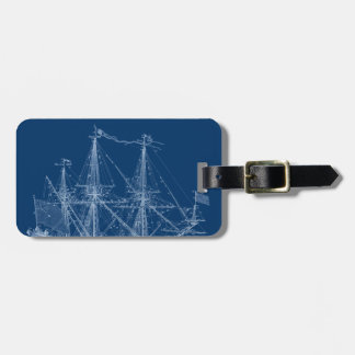 Blue Tall Sailing Ship Blueprint Luggage Tag