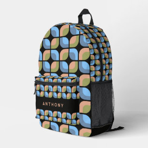 Blue Tan Beige Green Black Midcentury Art Pattern Printed Backpack