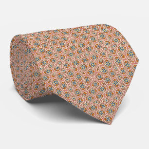 Blue Tan Brown Folk Art Floral Tie