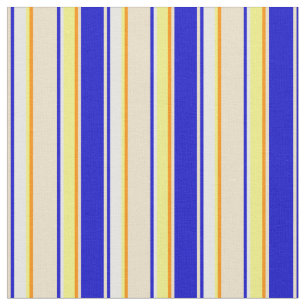 Blue, Tan, Dark Orange, Yellow & White Pattern Fabric